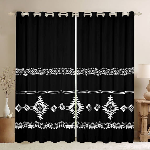 Erosebridal Bohemian Aztec Black Out Curtains,Boho Tribal Exotic Style Curtains Pack of 2 (42x63 Each) For Men Women,Black White