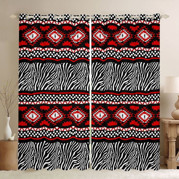 Erosebridal Bohemian Aztec Black Out Curtains, Zebra Print Curtains Pack of 2 (42x63 Each), Red White Black
