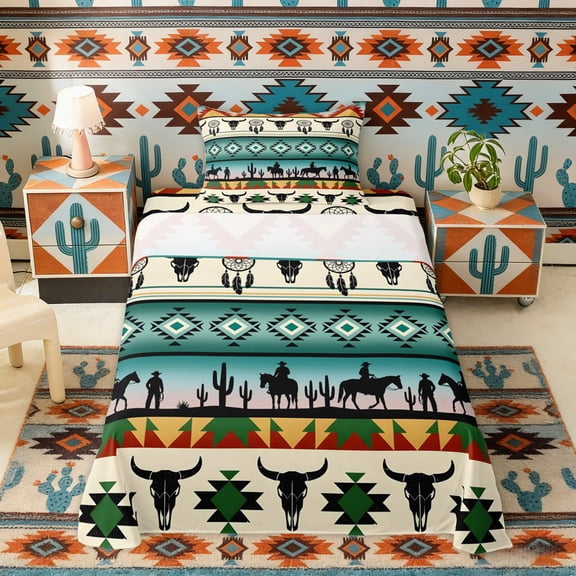 Erosebridal Bohemian Aztec Dreamcatcher Twin Sheet Sets, Western Cowboy Bedding, 3 Pieces 1 Flat Sheet, 1 Fitted Sheet and 1 Pillowcase