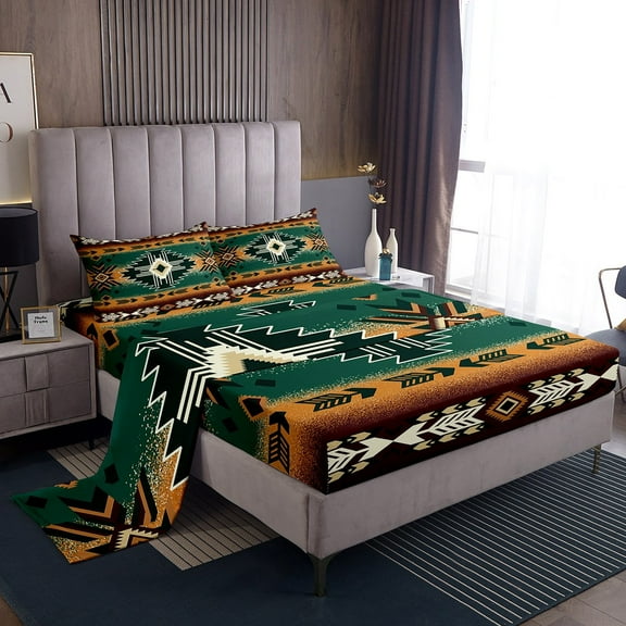 Erosebridal Bohemian Aztec Sheet Set Twin,Hippie Tribal Bedding Sets Twin Size,Lightweight Bed Sheets Twin,Boho Decoration,3pcs