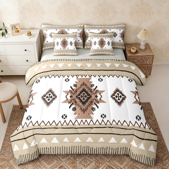 Erosebridal Bohemian Aztec Twin Bedding Sets, White Brown Aesthetic Bedding Comforter Set, Gray Reversible 7-Piece