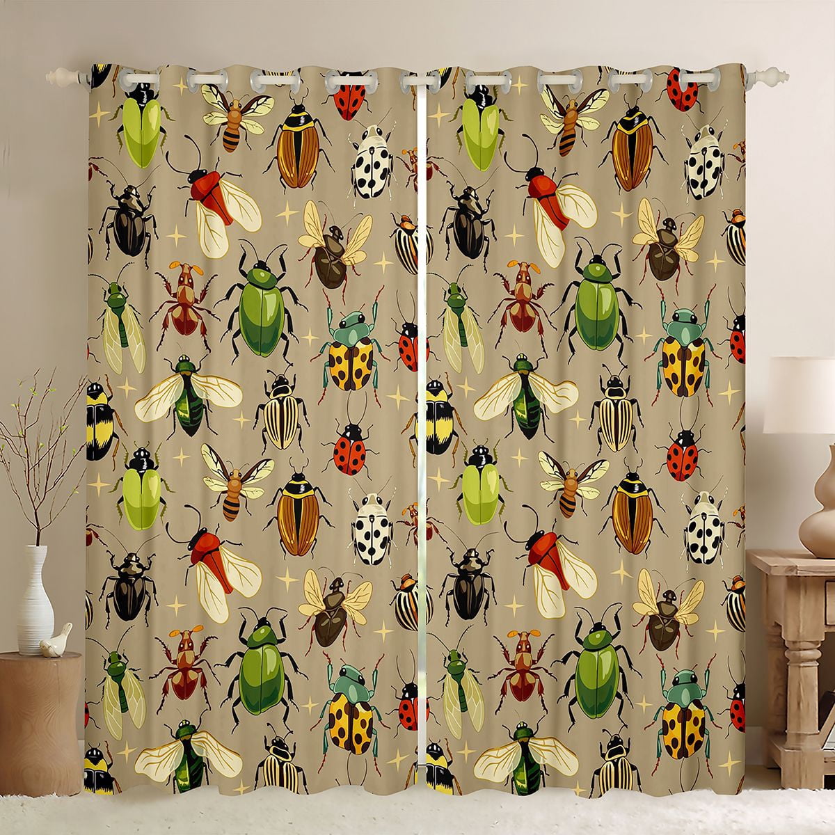 Boho Insect Erosebridal Bohemian Beetles Curtains and Drapes Pack of 2 (52x63 Each ...