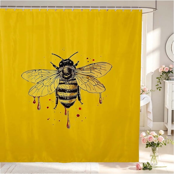 Erosebridal Bohemian Bug Bee Shower Curtain 72Wx72L,Nature Wildlife Theme Bathroom Curtain,Brown Black