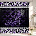 thumbnail image 1 of Erosebridal Bohemian Cheetah High Heels Shower Curtain 72Wx84L,Glitter Bowknot Pearl Bathroom Shower Curtain,Purple White, 1 of 5