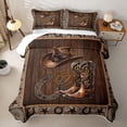thumbnail image 1 of Erosebridal Bohemian Cowboy Boots Hat Quilt King,Rustic Horseshoe Texas Stars Pattern King Coverlet Set,3 Pieces, 1 of 7