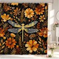 thumbnail image 1 of Erosebridal Bohemian Dragonfly Shower Curtain 72Wx84L,Retro Flower Bathroom Shower Curtain,Black Gold, 1 of 5
