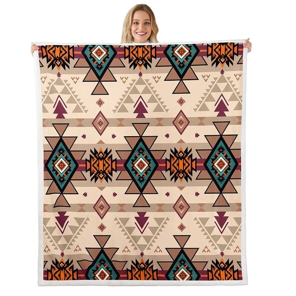 Erosebridal Bohemian Geometry Blanket Western Throw Blanket 50"x60",Tribal Arrow Aztec Fleece Blanket Indian Geometric Diamond Triangle Blanket,Western Room Decor