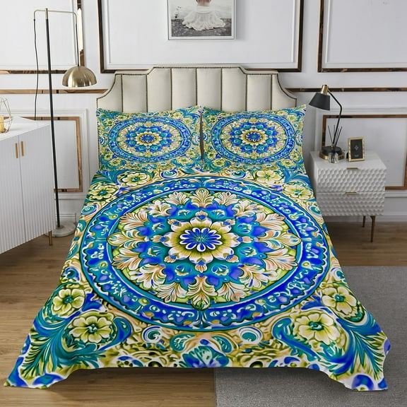 Erosebridal Bohemian Mandala Coverlet Set Queen, Hippie Floral Bedding Set, Super Cozy