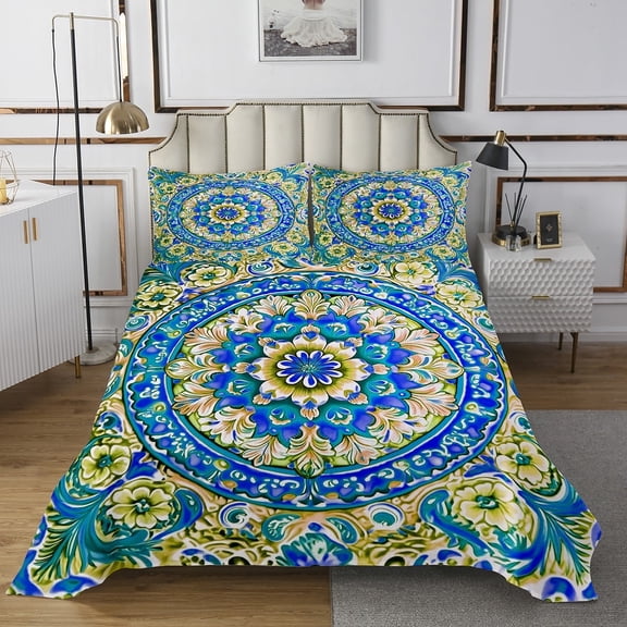 Erosebridal Bohemian Mandala Coverlet Set Queen, Hippie Floral Bedding Set, Super Cozy