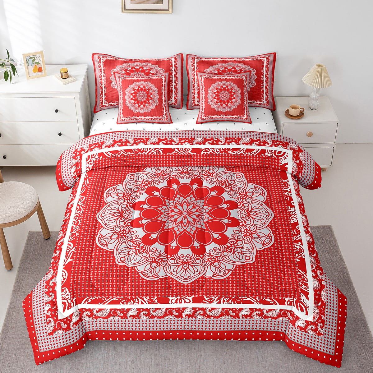 Erosebridal Bohemian Mandala King Comforter Set 7pcs Abstract Flower Bedding Comforter Sets for ...