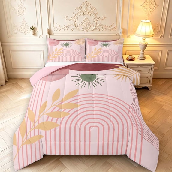 Pink Place Setting Erosebridal Bohemian Sun Arch Queen Comforter Set,Tropical Branches ...