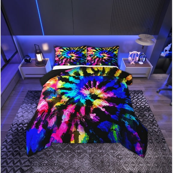Erosebridal Bohemian Tie Dye Comforter Sets King Size, Watercolor Spiral Swirl Comforters & Duvets, Hippie Abstract Room Decor, Reversible 3-Piece
