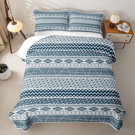 Erosebridal Boho Abstract Quilt King for Women Men, Tribal Aztec Striped King Coverlet Set, 3pcs
