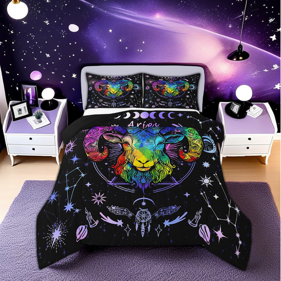 Erosebridal Boho Aries Bedding Sets Twin with Comforter, Hippie Horoscope Duvet Insert, Constellations Astrology Home Decor, Reversible 2 Pieces