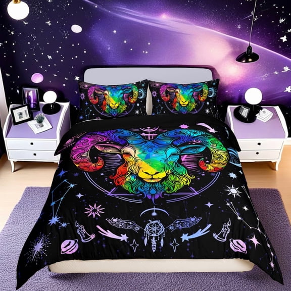 Erosebridal Boho Aries Comforter Cover Twin, Hippie Horoscope Bedding Twin Size, Constellations Astrology Home Decor, Reversible 2 Pieces (No Comforter)