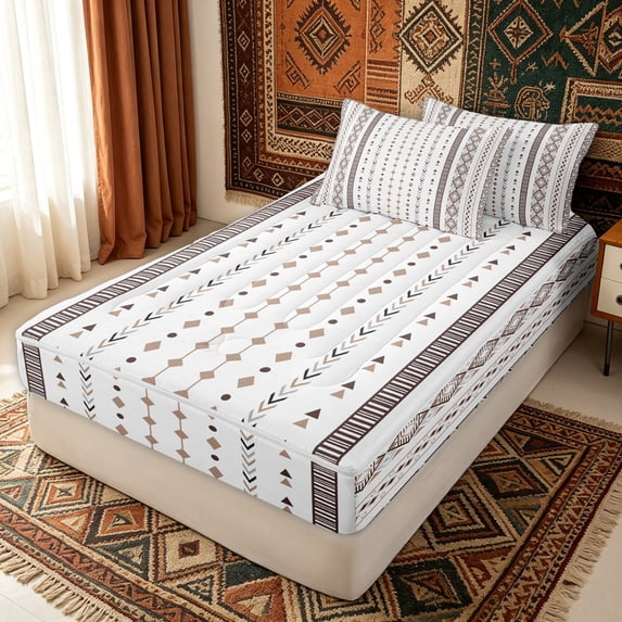 Erosebridal Boho Aztec Arrow Zipper Queen Comforter Set with Fitted Sheet and 2 Pillowcases for Women Men, Modern Tribal Abstract Zipper Bedding Set, Reversible, 4 Pieces