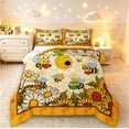 thumbnail image 1 of Erosebridal Boho Bee King Size Comforter Sets,Dreamy Sunflower Floral Comforters King Size,Yellow Orange,Colorful Stars Reversible,3pcs,1 Comforter and 2 Pillowcases, 1 of 7