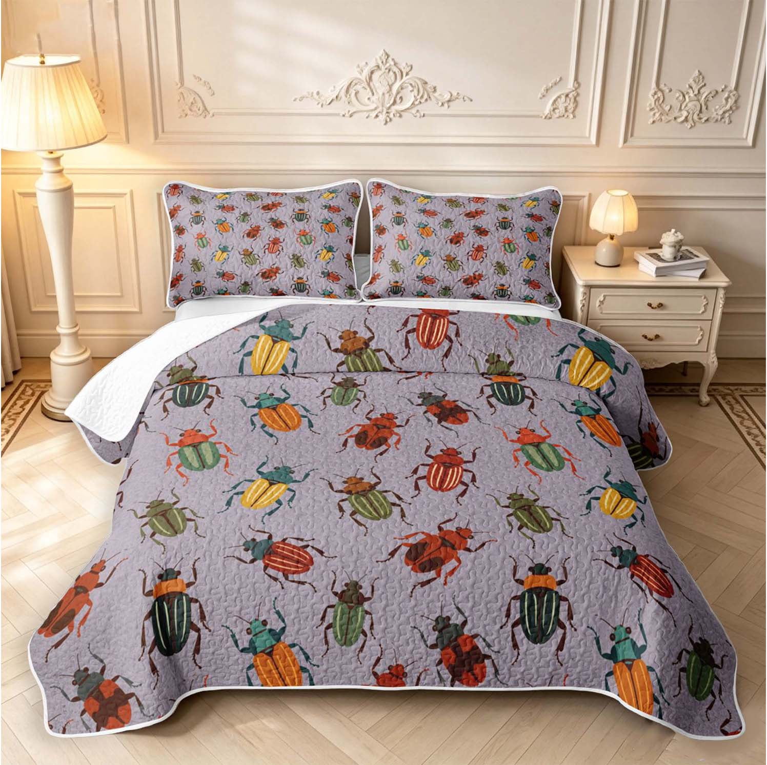 Boho Insect Erosebridal Boho Beetles Quilt Full,Bohemian Bug Theme Full Bedspread ...