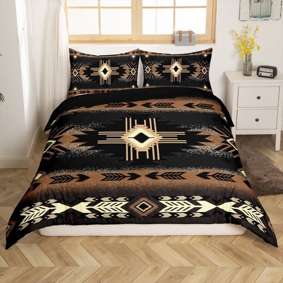 Erosebridal Boho Bohemian Comforter Cover Twin,Black Brown Bedding Twin Size,Microfiber Reversible Comforter Cover Twin,Aztec Decor,3-Piece(No Comforter)