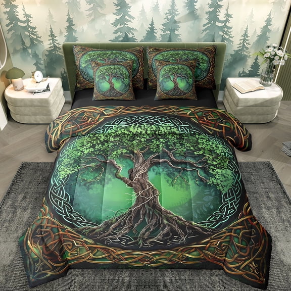 Erosebridal Boho Botanical Plant Bedding Queen Size,Tree Of Life Bed Set,Brown Green Bedding Sets Queen Size For Teens,Breathable Room Decor Reversible,7pcs