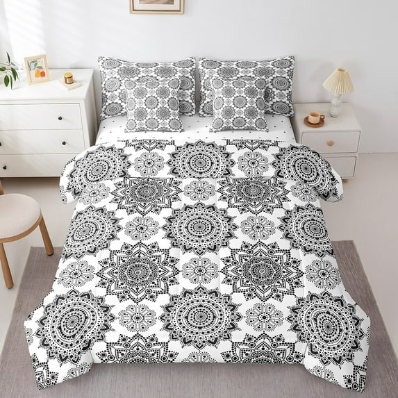 Erosebridal Boho Damask Bedding Full Size, Hippie Floral Print Bed Set, Cowboy Cowgirl Reversible Bed in a Bag Full size, Microfiber Room Decorative, 7pcs