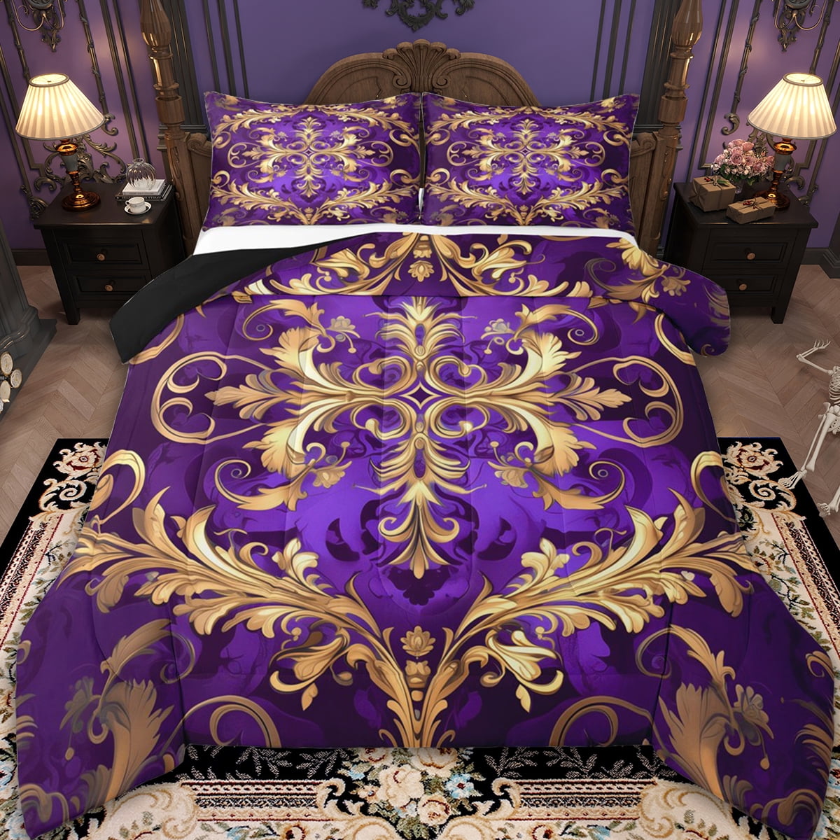 Erosebridal Boho Damask Bedding King Comforter Set,Baroque Floral