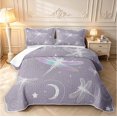thumbnail image 1 of Erosebridal Boho Dragonfly Bed Spread Queen,Dreamy Flower Queen Coverlet Set,Lavender White,3pcs,1 Quilt and 2 Pillowcases, 1 of 7