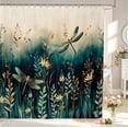 thumbnail image 1 of Erosebridal Boho Dragonfly Shower Curtain 72Wx78L,Dreamy Floral Bath Curtain,Teal Green, 1 of 5
