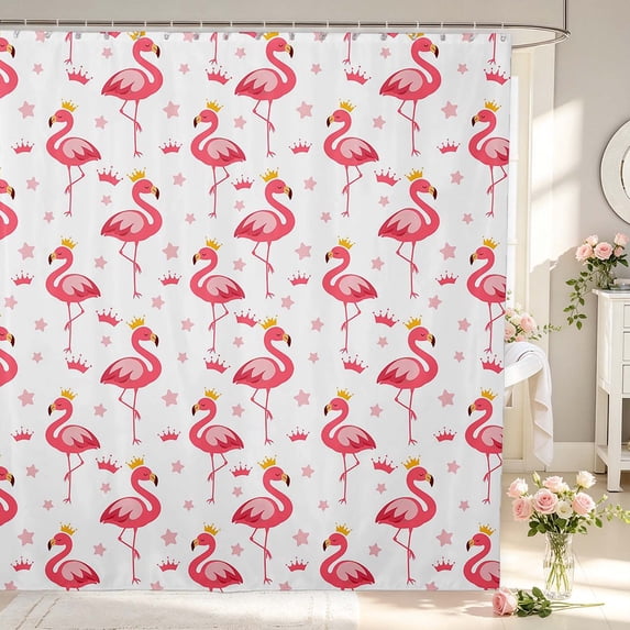 Erosebridal Boho Flamingo Animals Shower Curtain 72Wx72L,Dreamy Stars Bathroom Curtain,White Pink
