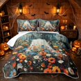 thumbnail image 1 of Erosebridal Boho Floral Ghost Quilt King, Hippie Wildflower King Coverlet Set for Boys Girls, Teal Multicolor, 3 Pieces 1 Bedspread and 2 Pillowcases, 1 of 7