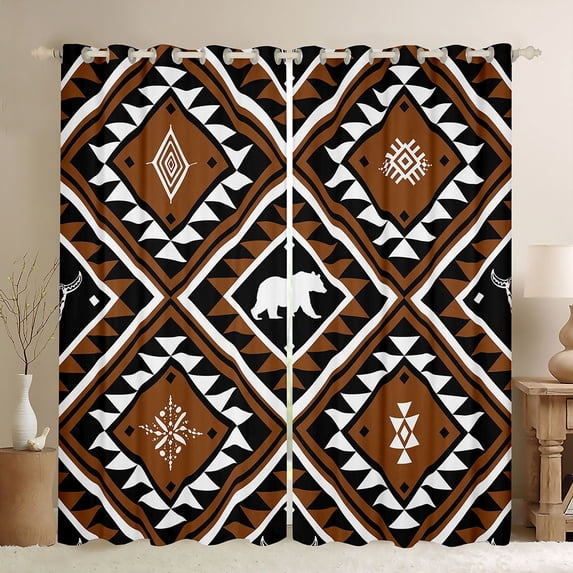 Erosebridal Boho Geometric Aztec Blackout Curtains Set of 2 (52x84 Each) For Teens Adults,Tribal Style Animal Bear Window Curtains For Boys Girls,Black Brown