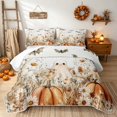 thumbnail image 1 of Erosebridal Boho Ghost Twin Quilt Set, Hippie Wildflower Twin Coverlet Set for Boys Girls, Cream Orange, 2pcs 1 Bedspread and 1 Pillowcase, 1 of 7