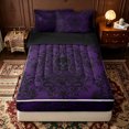 thumbnail image 1 of Erosebridal Boho Gothic Skull Zipper Twin Comforter Sets with Fitted Sheet and 2 Pillowcases for Women Girls, Vintage Purple Damask Floral Zipper Bedding Set, Black Reversible, 4 Pieces, 1 of 7