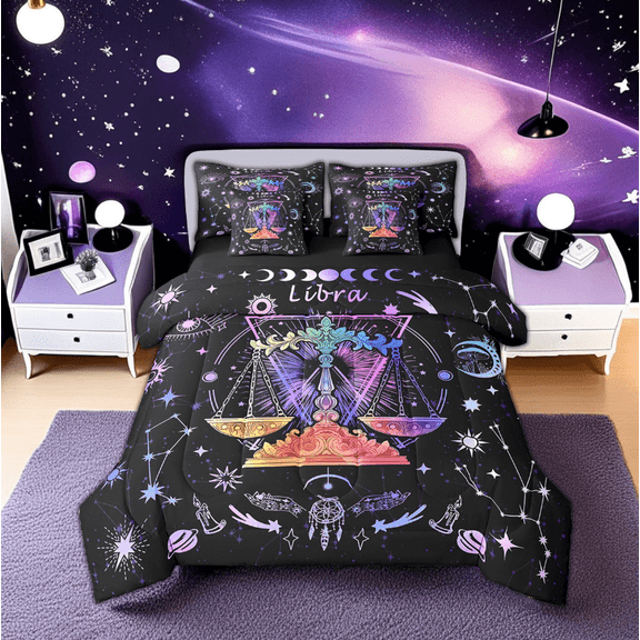 Erosebridal Boho Libra Bed in a Bag Twin Size, Hippie Horoscope Bed Set, Constellations Astrology Home Decor, Reversible 7 Pieces