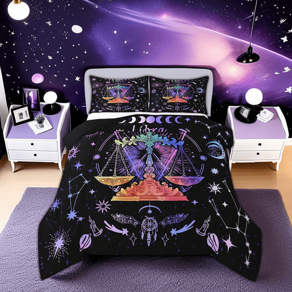 Erosebridal Boho Libra Bedding Sets Twin with Comforter, Hippie Horoscope Duvet Insert, Constellations Astrology Home Decor, Reversible 2 Pieces
