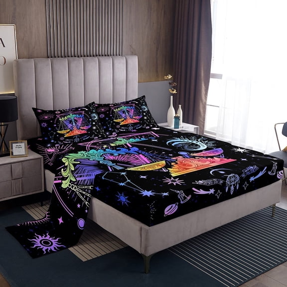 Erosebridal Boho Libra Twin Sheet Sets, Hippie Horoscope Bedding Twin Size, Constellations Astrology Home Decor 3 Pieces