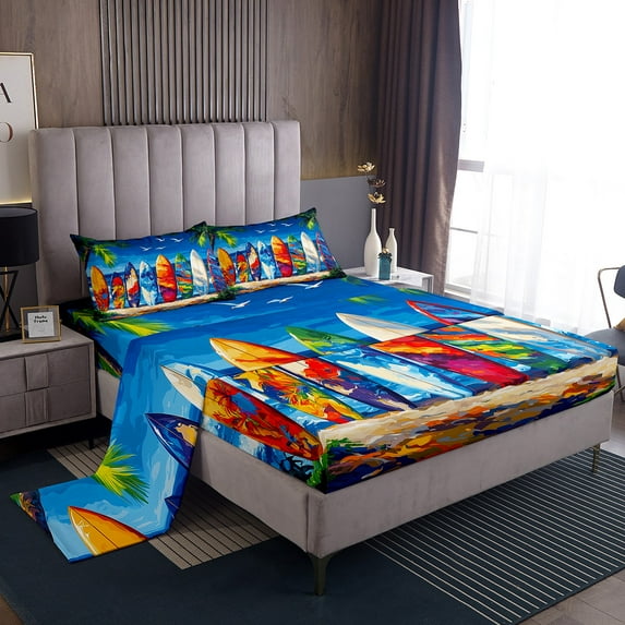 Erosebridal Teen Ocean Life Sheet Set Twin,Sea Surfing Bedding Sets Twin Size,Marine Room Decorative,Breathable,3pcs