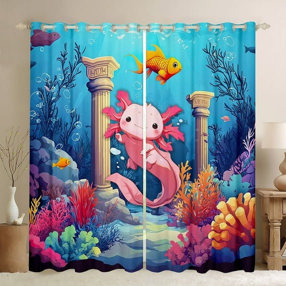 Erosebridal Animal Axolotl Curtains Pack of 2 (42x63),Cartoon Animal 30%-50% Black Out Curtains,Ocean Theme Decor