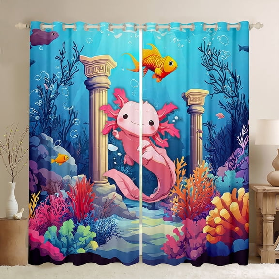 Erosebridal Animal Axolotl Curtains for Living Room,Cartoon Animal 30%-50% Blackout Curtains Set of 2 (38x45),Ocean Theme Decor