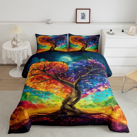 Erosebridal Boho Life Tree Comforter Sets Full Size, Hippie love Heart Comforters & Duvets, Mandala Rainbow Decor, Reversible