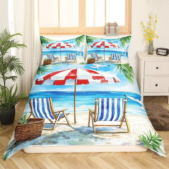 Erosebridal Ocean Beach Comforter Cover Twin,Summer Holiday Bedding Twin Size,Marine Decor,3Pcs