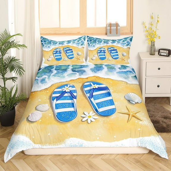Erosebridal Flip Flops Comforter Cover Twin,Tropical Beach Bedding Twin Size,Summer Holiday Decoration,3Pcs