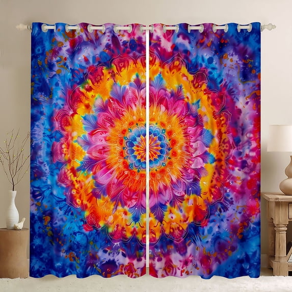 Erosebridal Boho Mandala Blackout Curtains Set of 2 (52x84 Each), Bohemian Tie Dye Window Curtains, Navy Orange