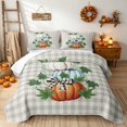 thumbnail image 1 of Erosebridal Boho Pumpkins Bed Spread Queen, Hippie Plaid Bow Queen Coverlet Set for Boys Girls, White Orange Light Blue, 3 Pieces 1 Quilt and 2 Pillowcases, 1 of 7