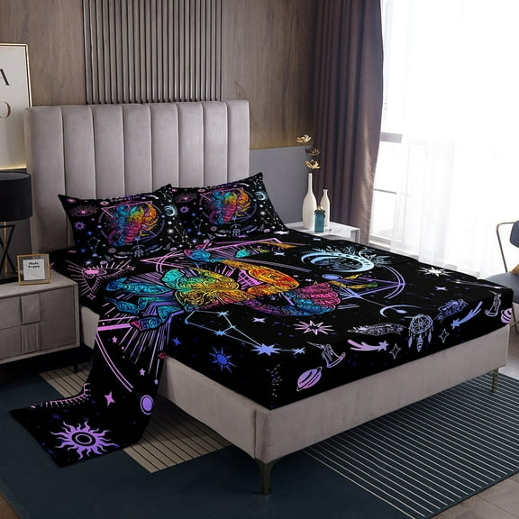 Erosebridal Boho Scorpio Bed Sheets Set Twin Size, Hippie Horoscope Bedding Sets Twin Size, Constellations Astrology Home Decor 3 Pieces
