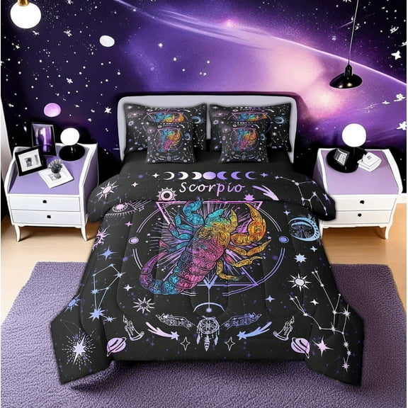 Erosebridal Boho Scorpio Bed in a Bag Twin Size, Hippie Horoscope Bed Set, Constellations Astrology Home Decor, Reversible 7 Pieces