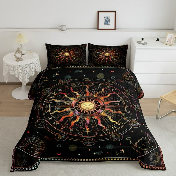 Erosebridal Boho Sun Comforter Sets Full Size, Constellations Astrology Comforters & Duvets, Psychedelic Stars Moon Bedding Full Comforter Set, Super Cozy Room Decoration, 3-Piece
