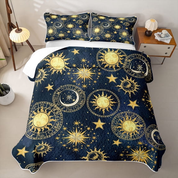 Erosebridal Boho Sun Print Twin Quilt Set,Cartoon Moon Stars Twin Coverlet Set For Adults,2pcs