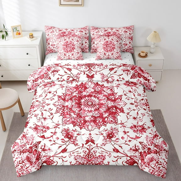 Erosebridal Bohomian Damask Bed in a Bag Full size, Hippie Mandala Bedding Full Size, Floral Flower Bed Set, Lightweight Room Decoration, 7pcs
