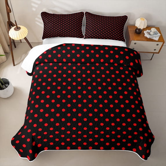 Erosebridal Bold Red Polka Dot Twin Quilt Set,Vivid Circle Retro Girl Solid Twin Coverlet Set For Girls,2pcs